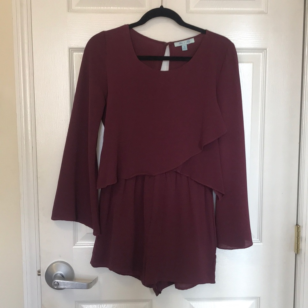 she + sky maroon long sleeve romper